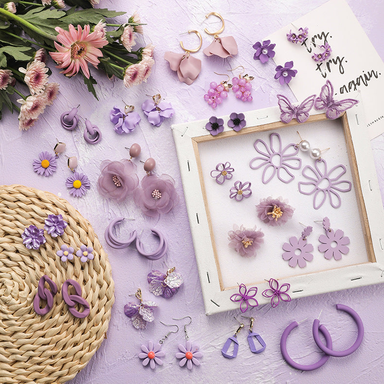 Purple Simple Flower Earrings