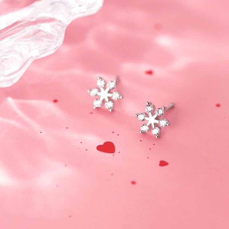 Snowflake Diamond Christmas Sterling Silver Stud Earrings