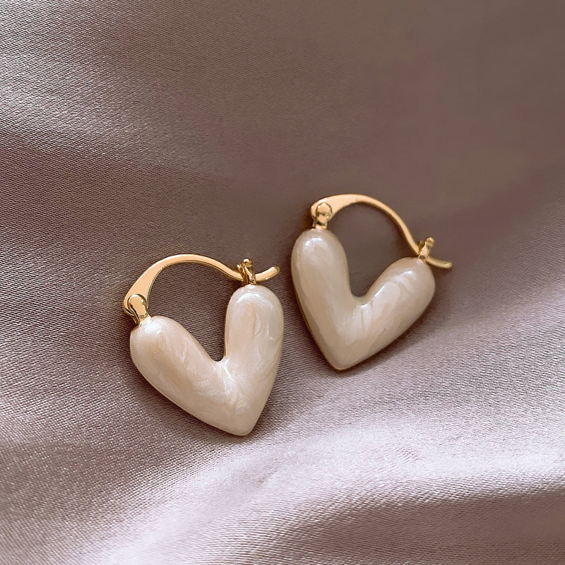 Enamel Heart Pendant Drop Earrings