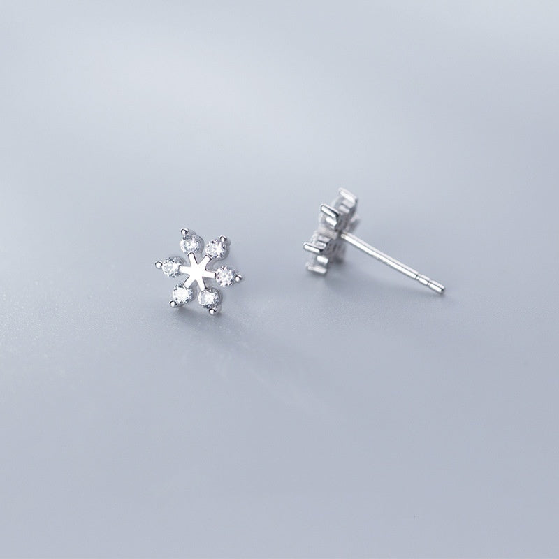 Snowflake Diamond Christmas Sterling Silver Stud Earrings