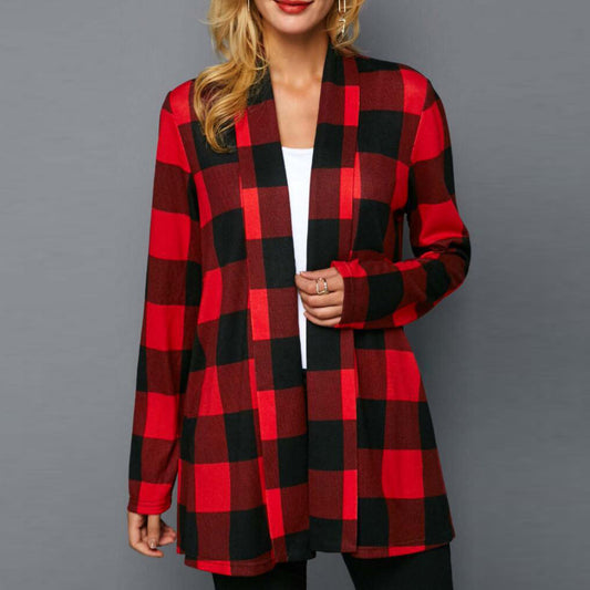 Plaid long sleeve cardigan jacket