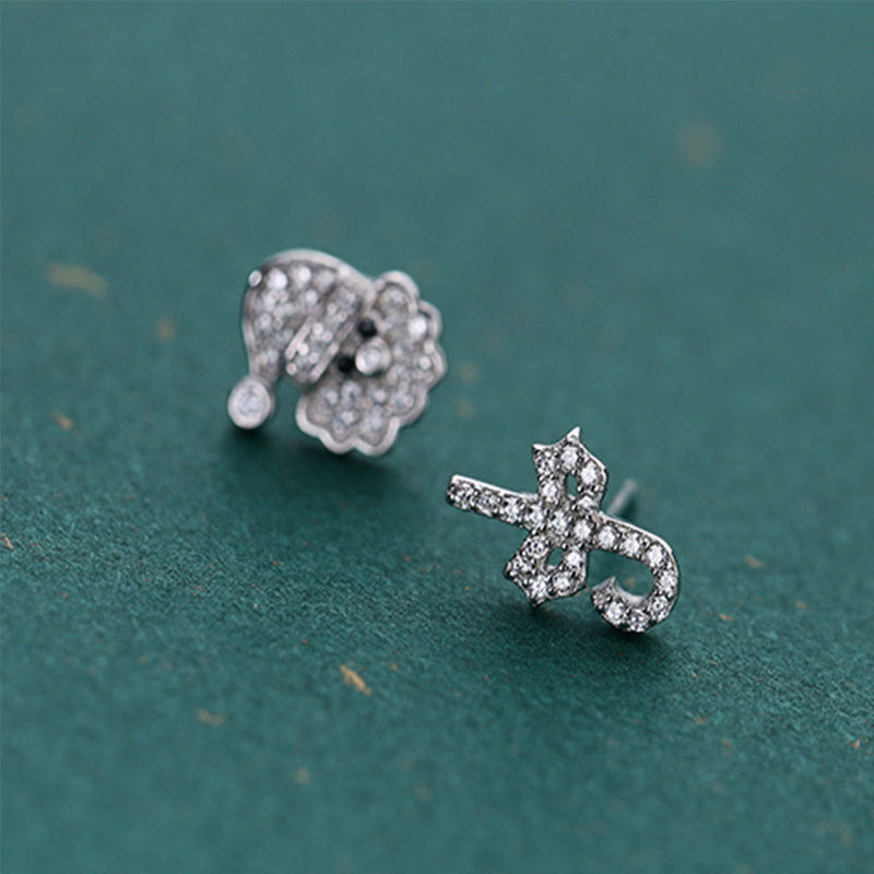 Asymmetric Diamond-embedded Santa Stud Earrings