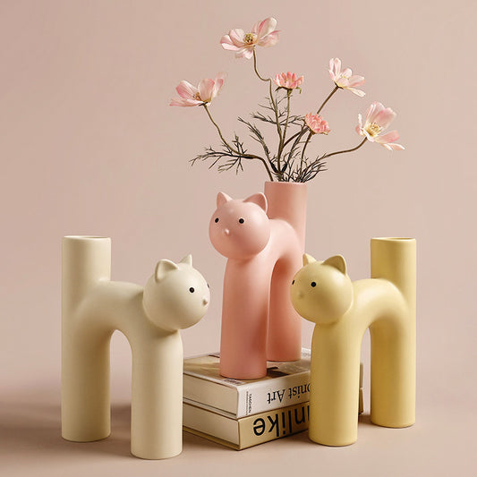 Cute Tube Cat Vase Home Decor