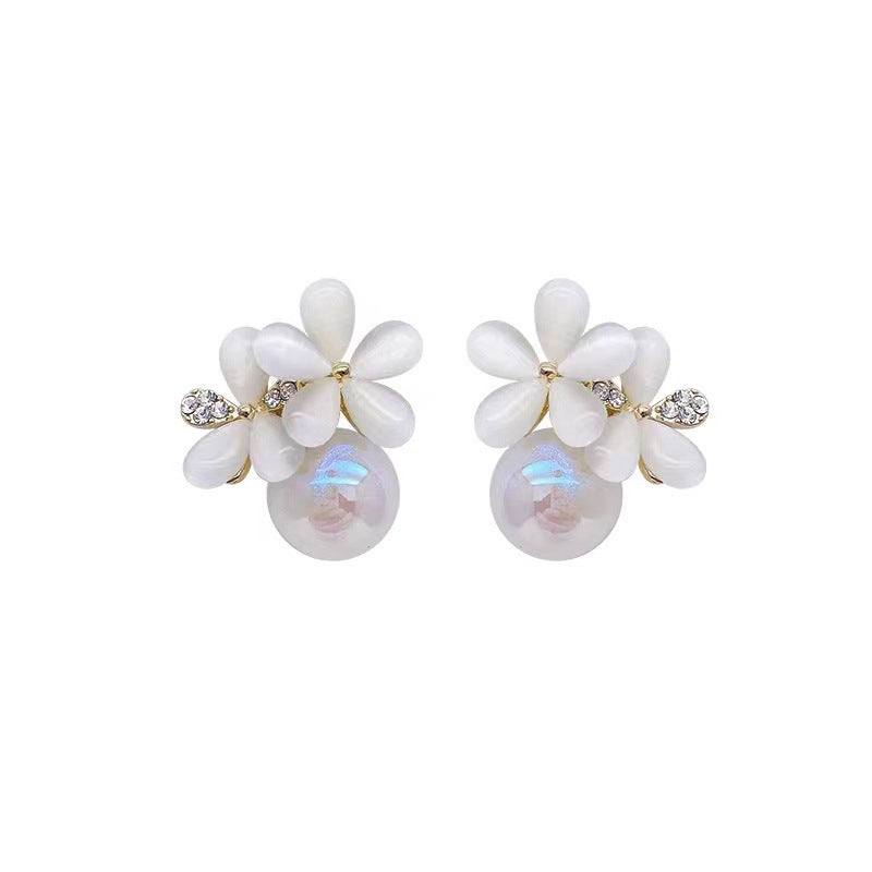 Retro Mermaid Cymophanite Flower Stud Earrings