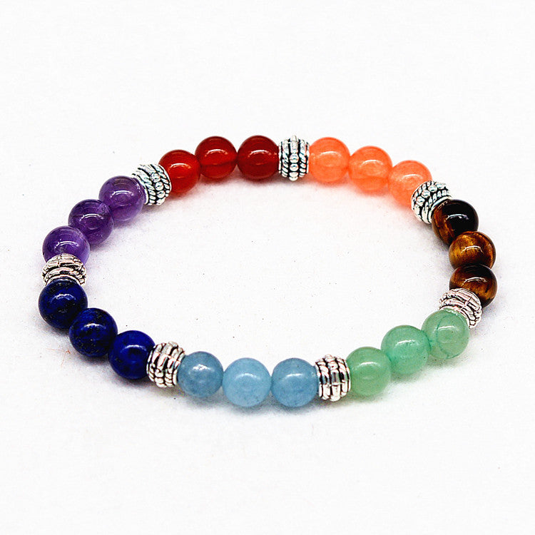 Reiki Ancient Silver Natural Stone Agate Tiger Colorful Crystal Yoga Bracelet