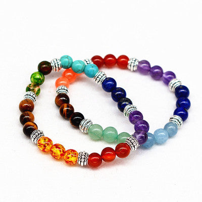 Reiki Ancient Silver Natural Stone Agate Tiger Colorful Crystal Yoga Bracelet