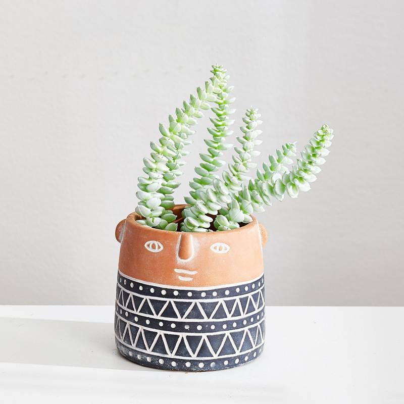 Art abstract cement face flowerpot ornament