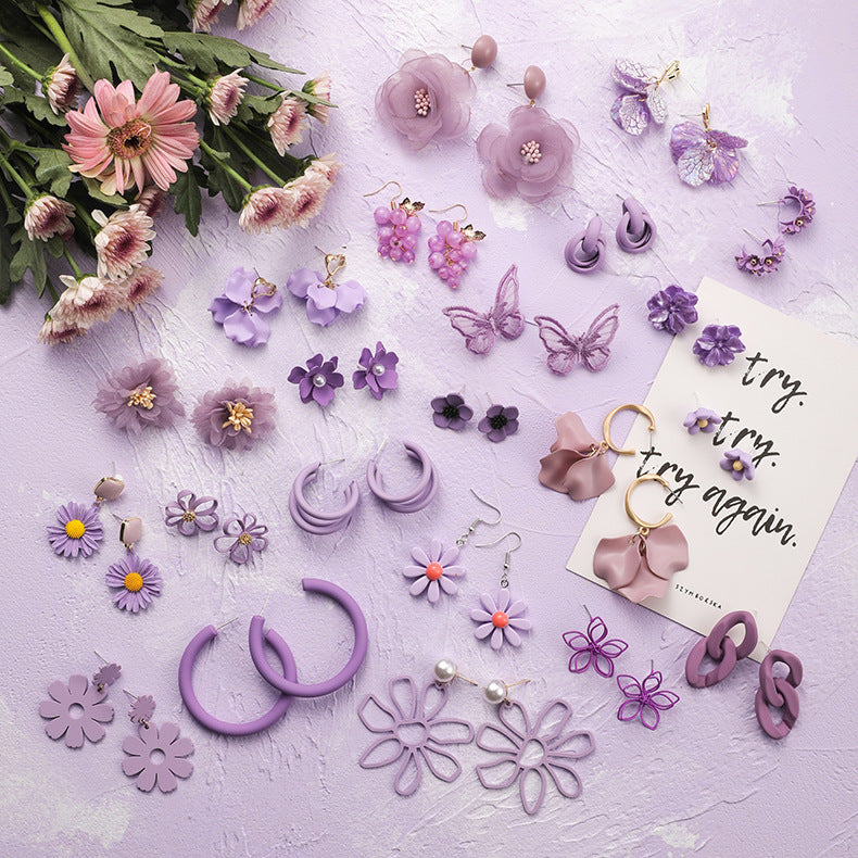 Purple Simple Flower Earrings