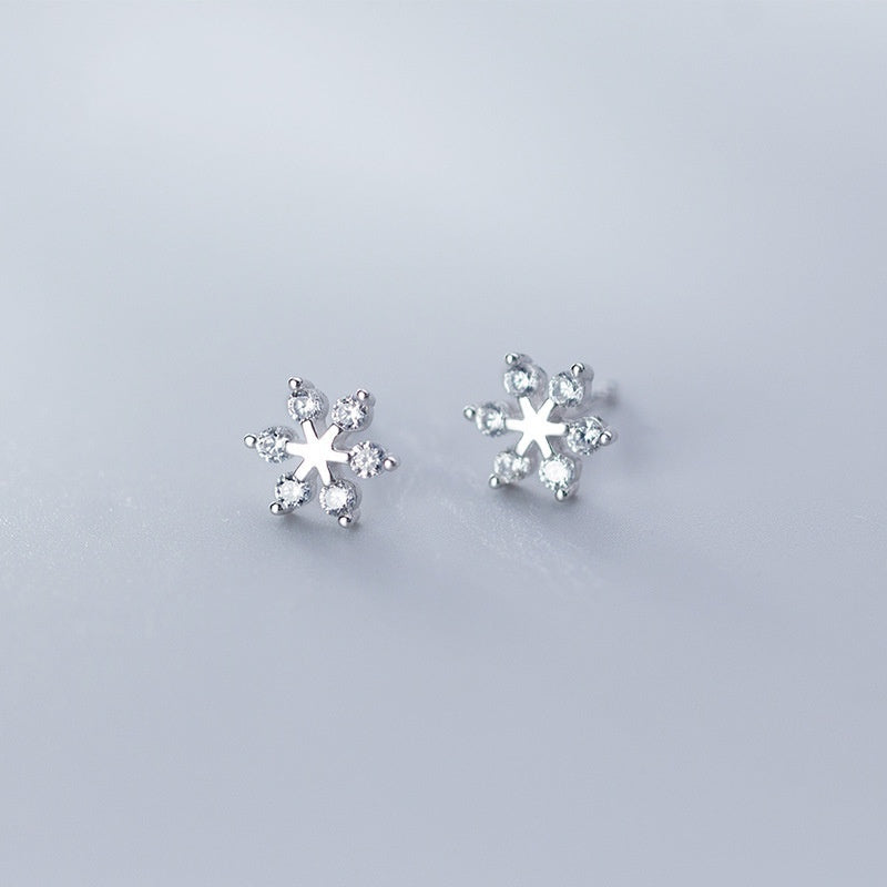 Snowflake Diamond Christmas Sterling Silver Stud Earrings