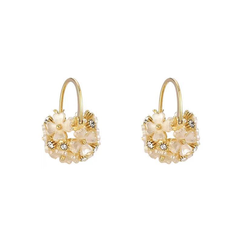 Flower Rhinestone-embedded Ball Earrings