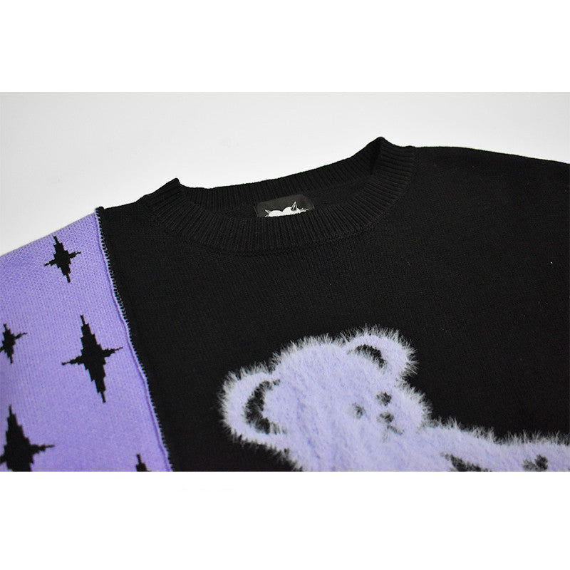 Fashion Purple Jacquard Bear Sweater Girl