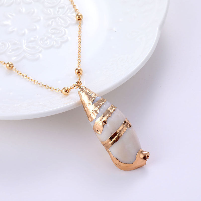 Ins Style Women's Beach Shell Gold-plated Edge Pendant Conch Necklace