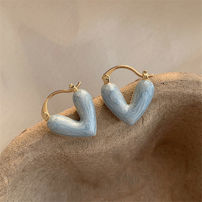 Enamel Heart Pendant Drop Earrings