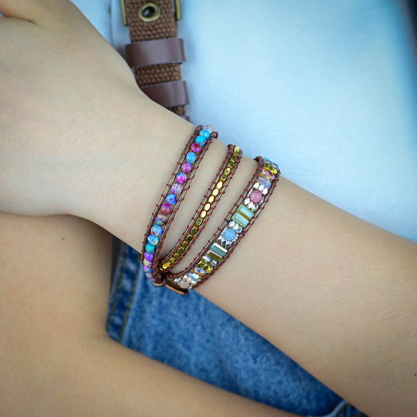 Purple Flower Stone Bracelet