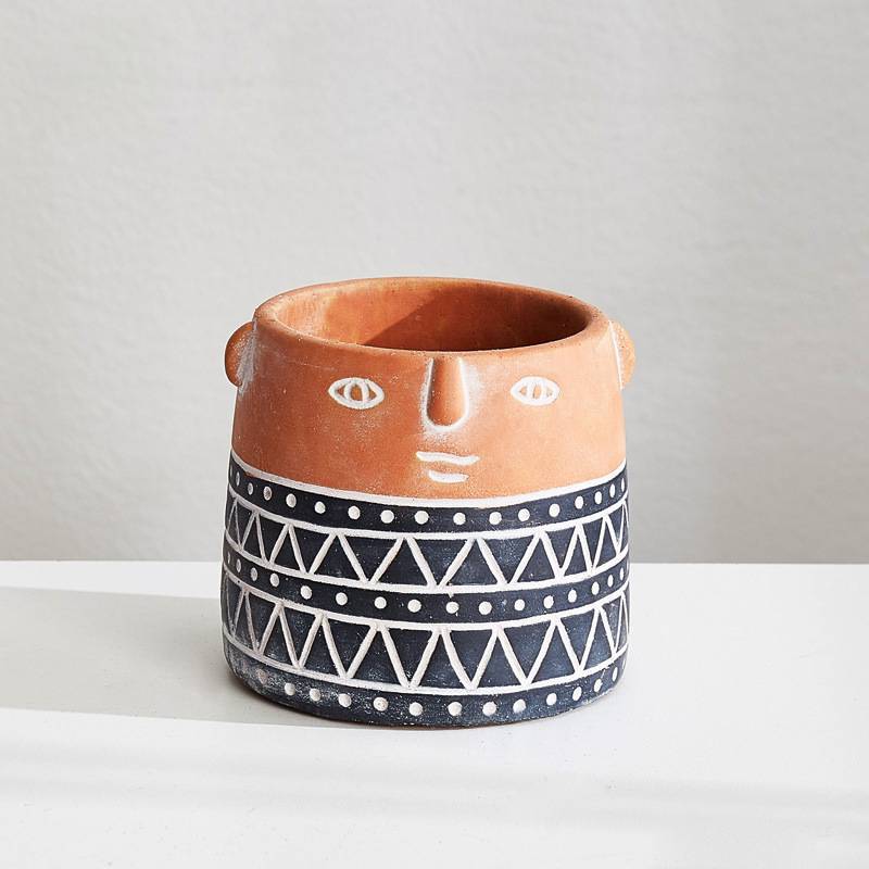 Art abstract cement face flowerpot ornament