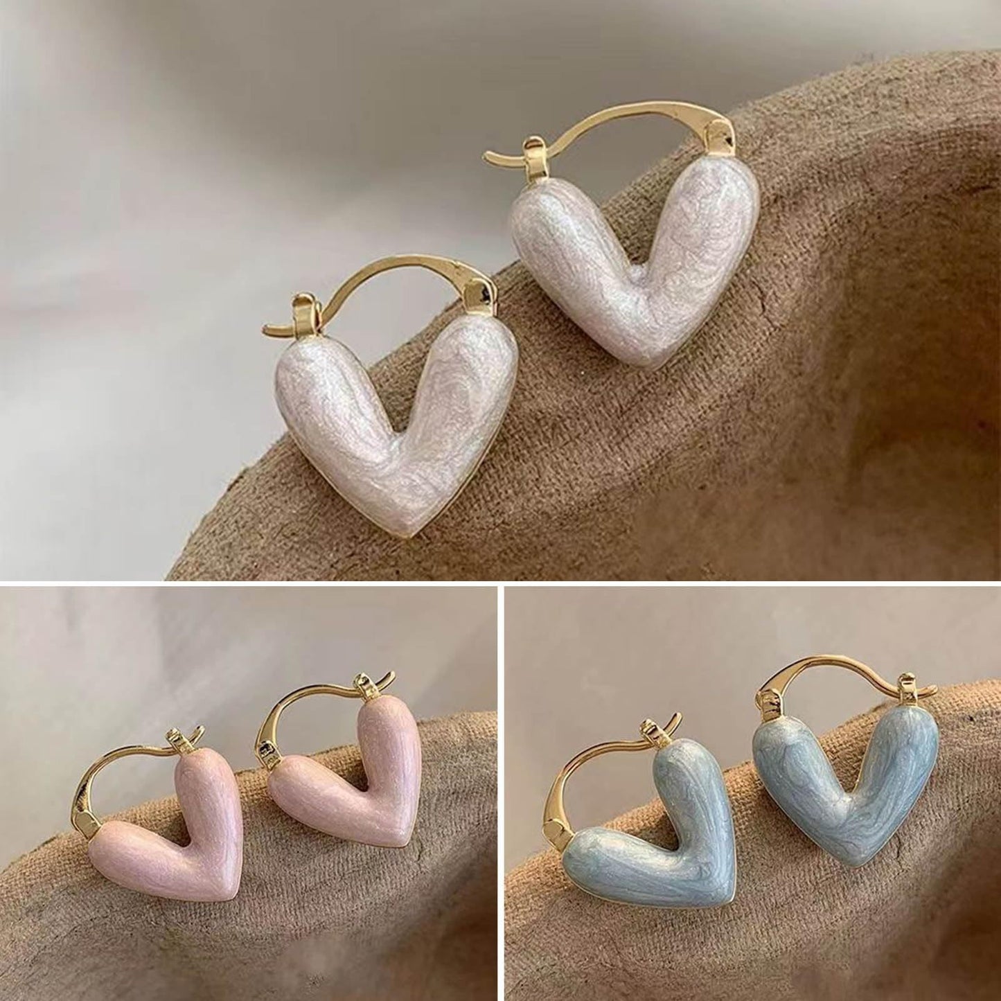 Enamel Heart Pendant Drop Earrings