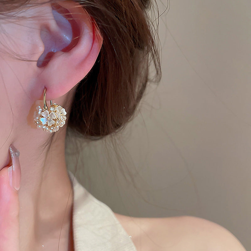 Flower Rhinestone-embedded Ball Earrings