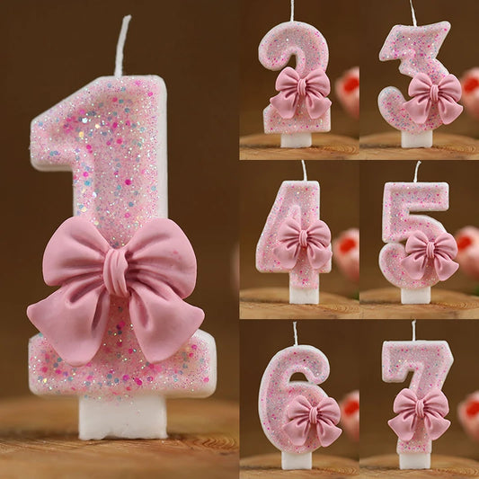 3D Number Decorating Pink Glitter Birthday Candles