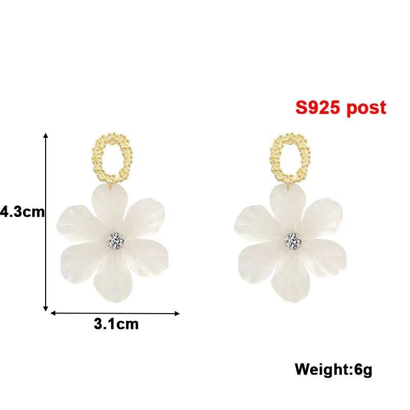 Translucent White Flower Hanging Earrings