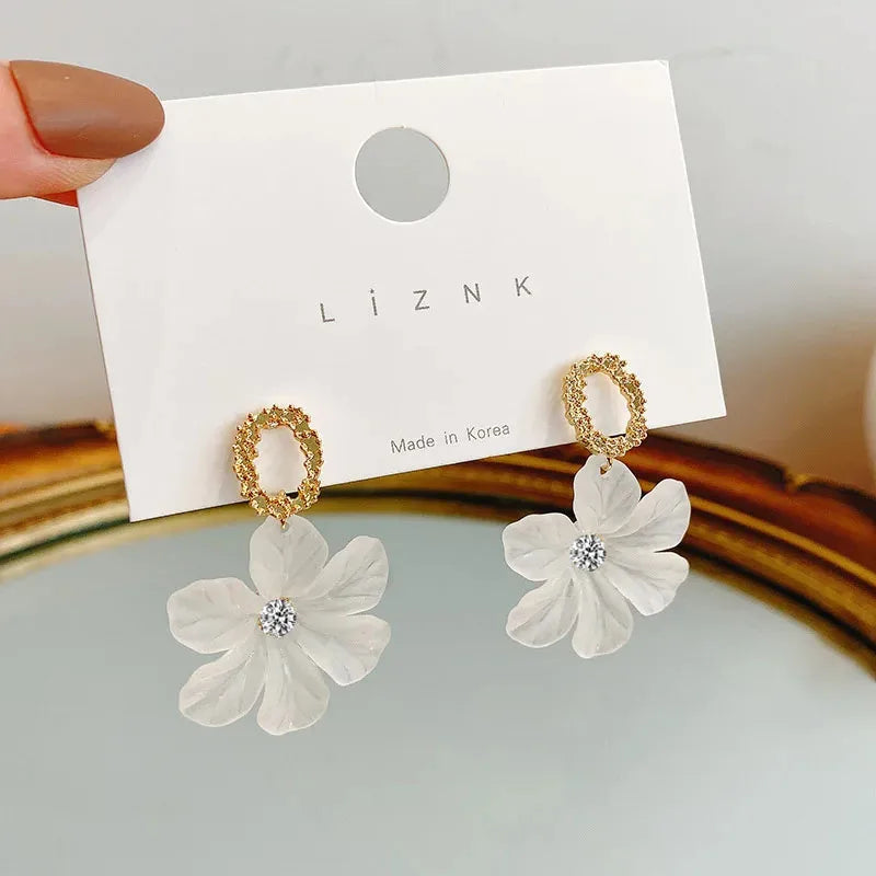 Translucent White Flower Hanging Earrings