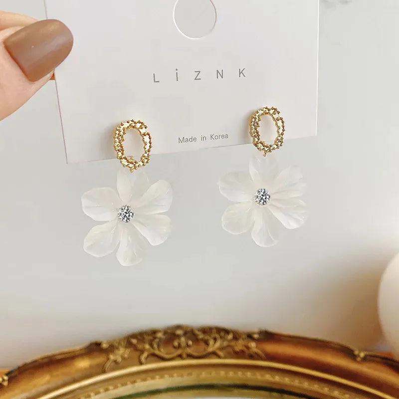 Translucent White Flower Hanging Earrings