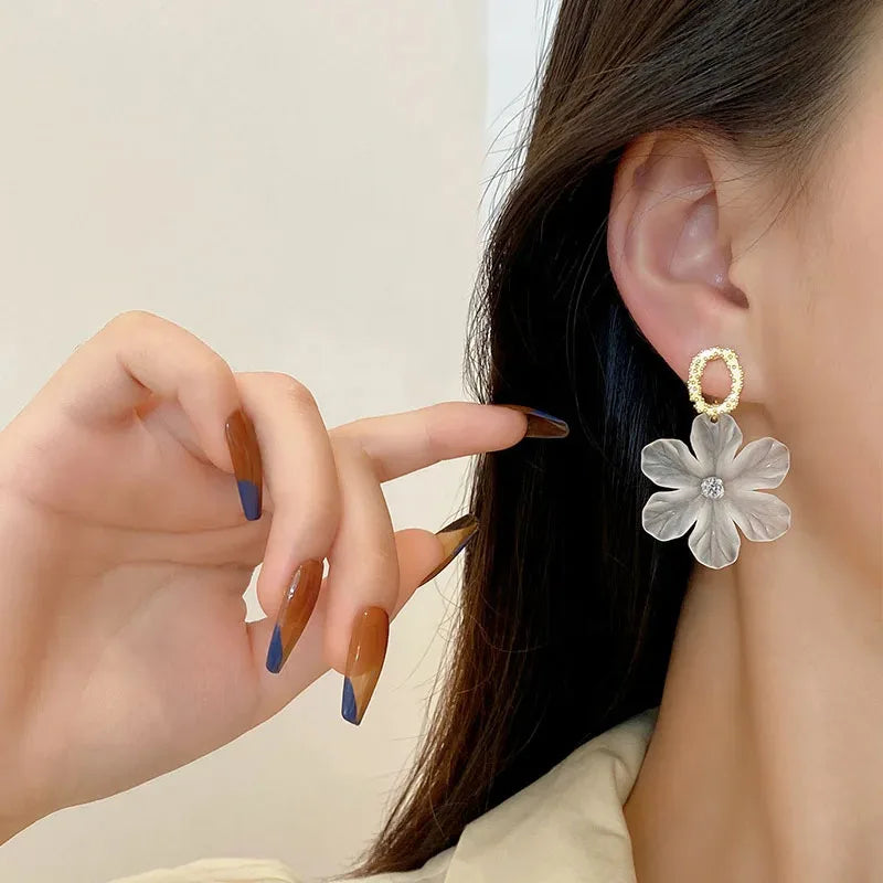 Translucent White Flower Hanging Earrings