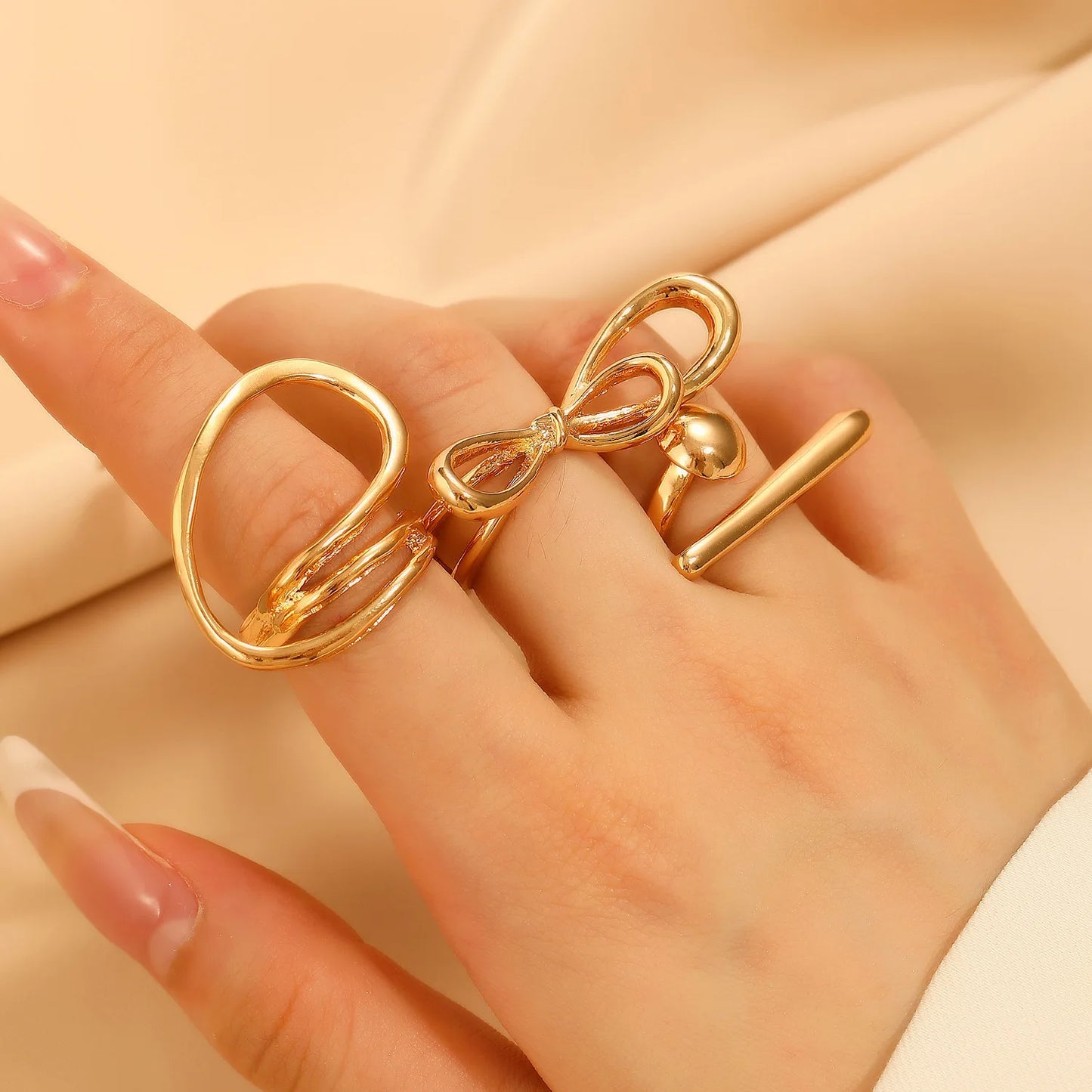 Hiphop Irregular Metal Lines Bowkont Open Rings