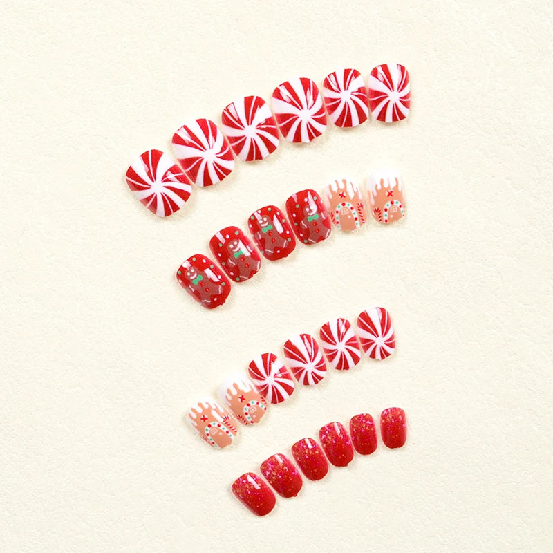 24Pcs Short Christmas Press on Nail