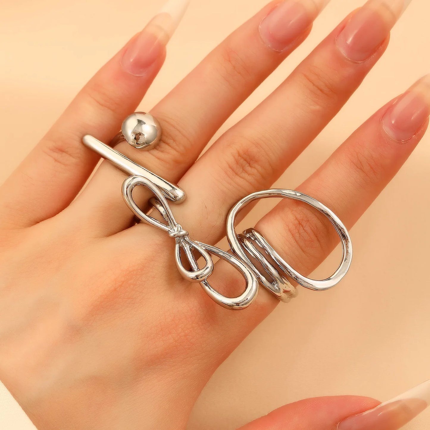 Hiphop Irregular Metal Lines Bowkont Open Rings