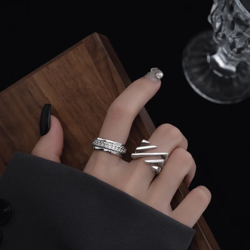 925 Sterling Fashion Geometric Handmade Irregular Strip Rings