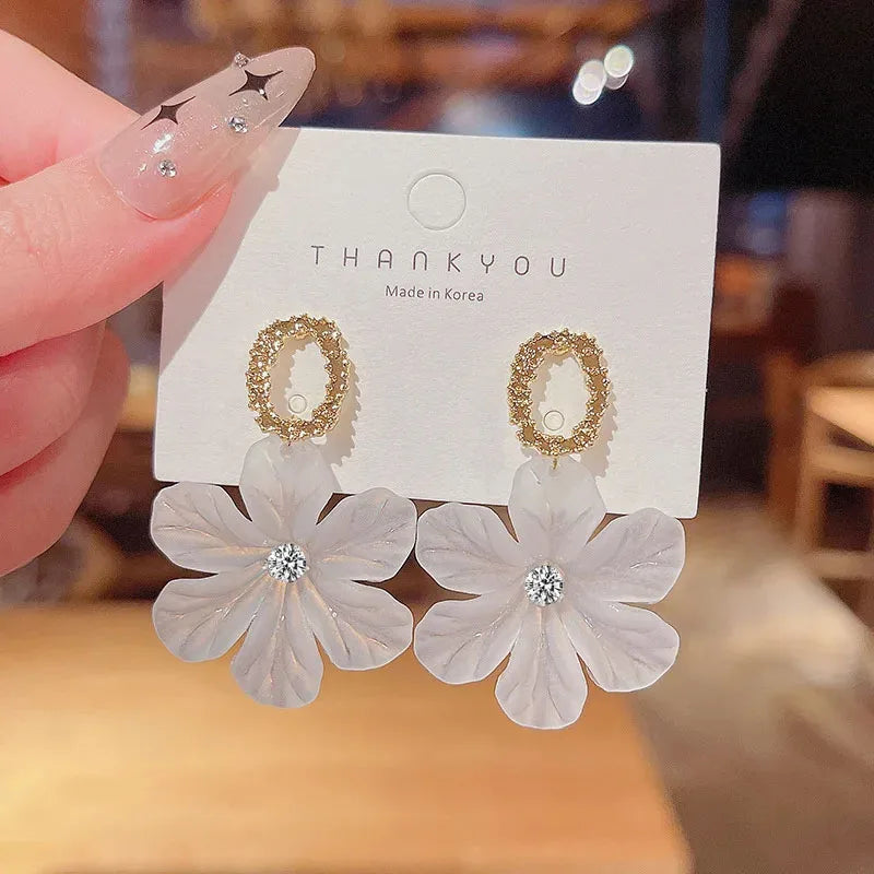 Translucent White Flower Hanging Earrings