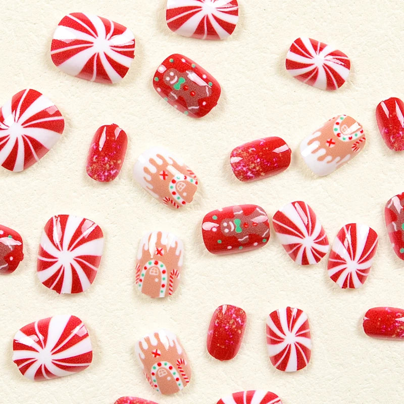 24Pcs Short Christmas Press on Nail