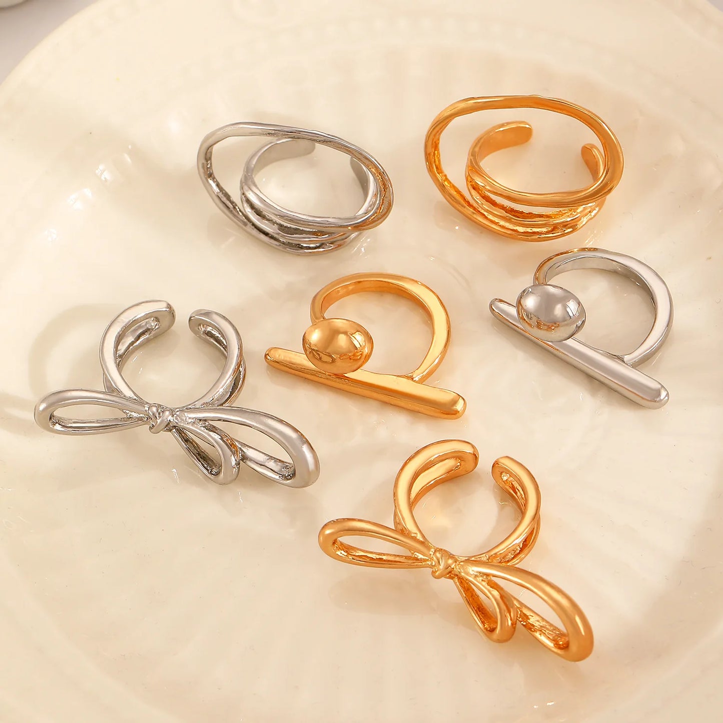 Hiphop Irregular Metal Lines Bowkont Open Rings