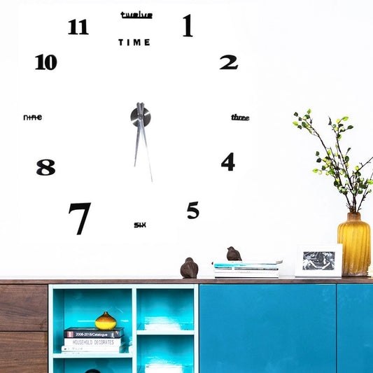 Modern DIY Large Wall Clock Kit 3D Mirror Surface Sticker