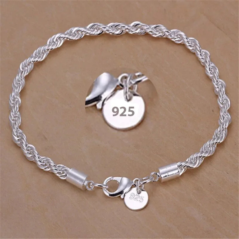 925 Sterling Silver Twisted Rope Bracelets