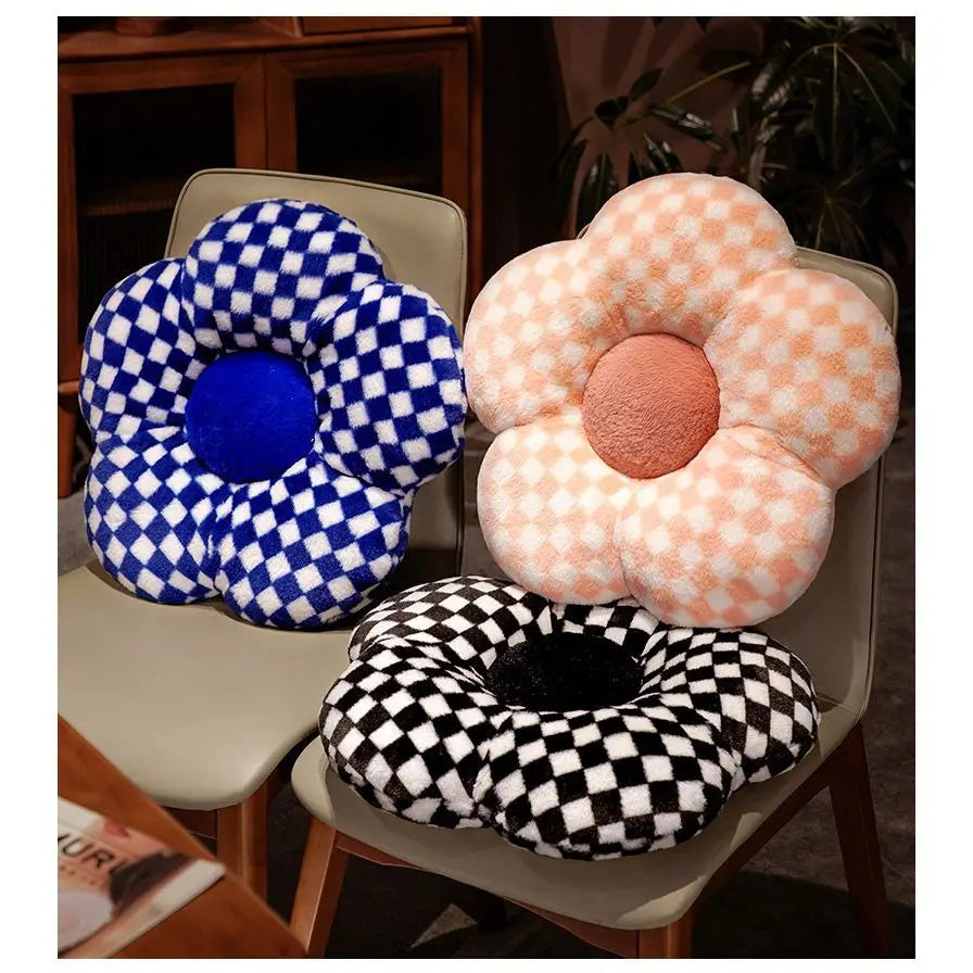 Chessboard Cushion Flower Decorative Pillows