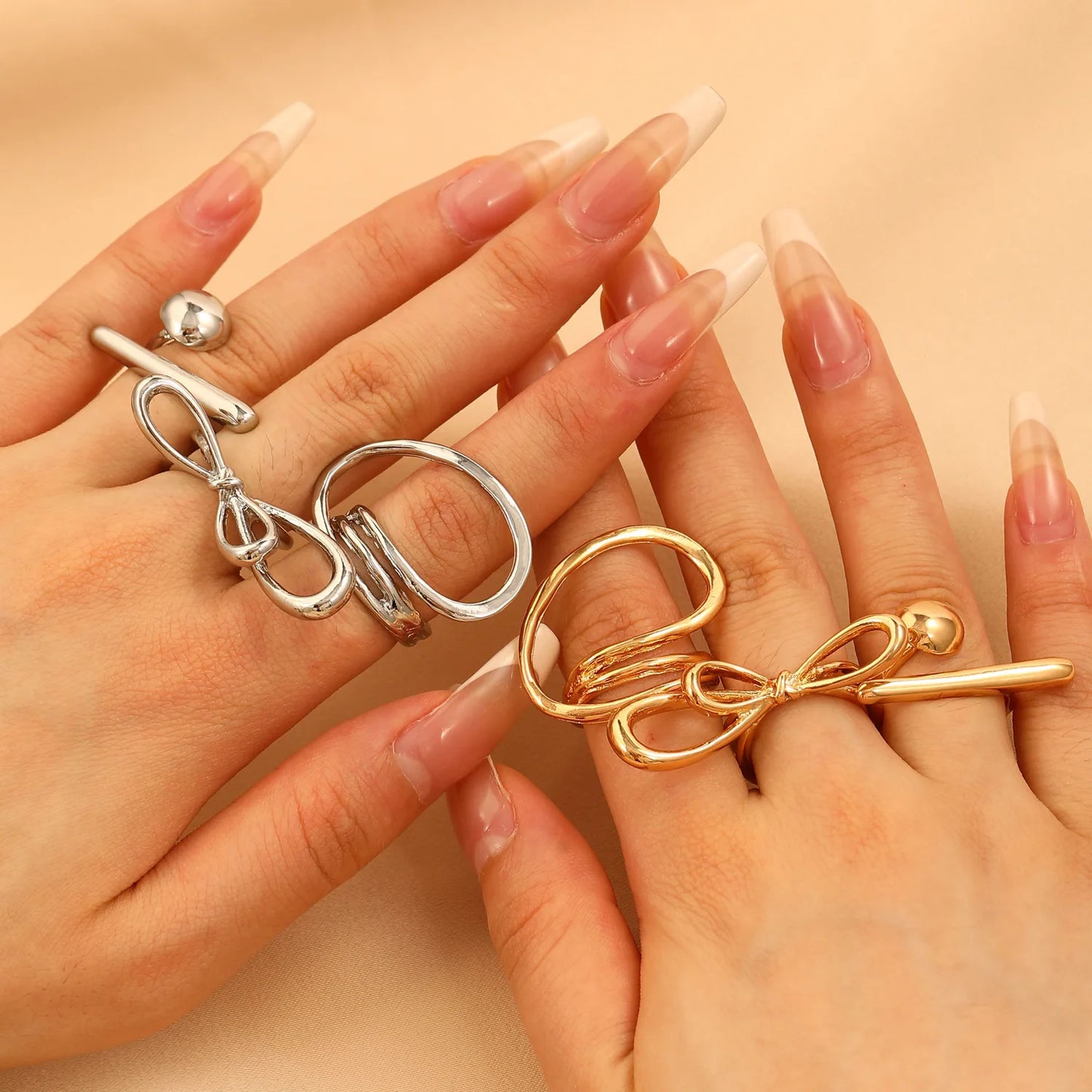 Hiphop Irregular Metal Lines Bowkont Open Rings