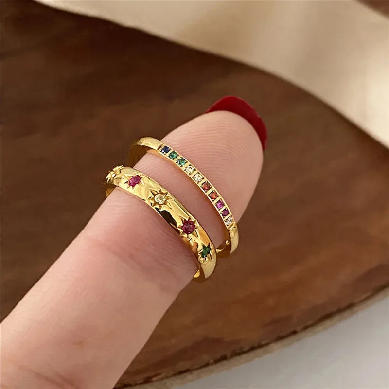 Stainless Steel Rainbow Color Cubic Zircon Rings