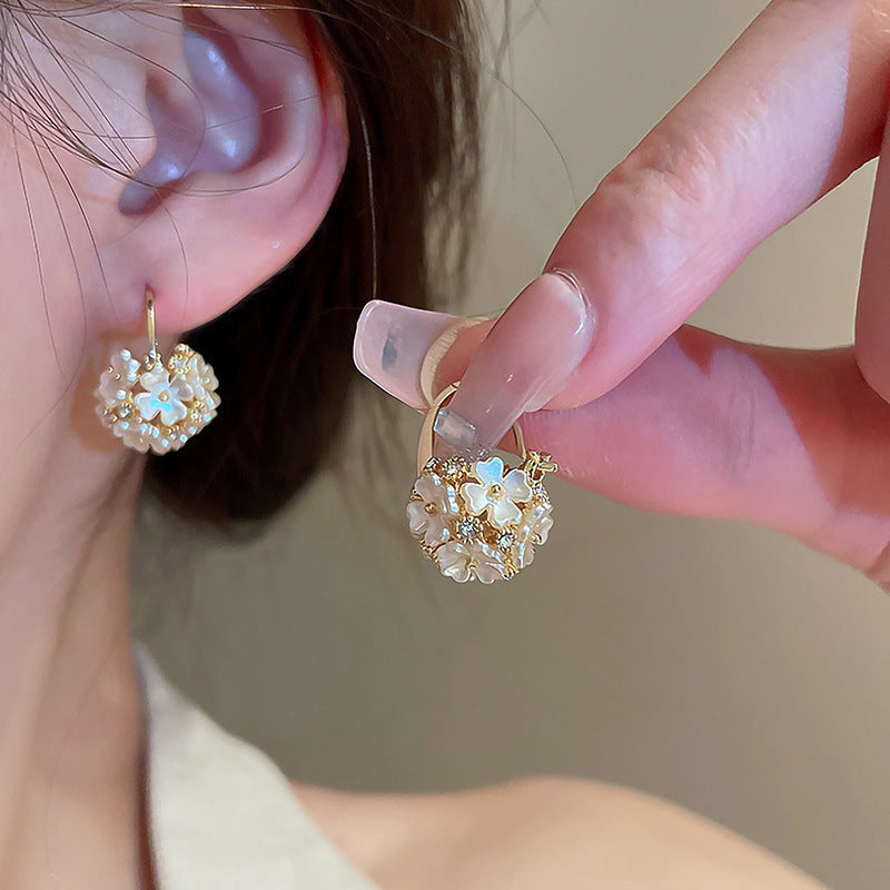 Flower Rhinestone-embedded Ball Earrings