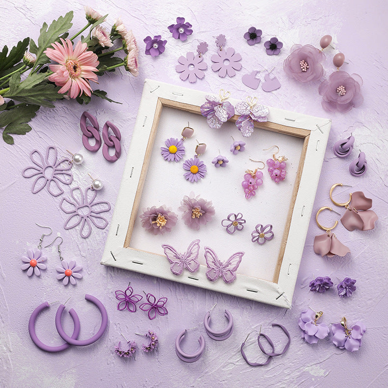 Purple Simple Flower Earrings