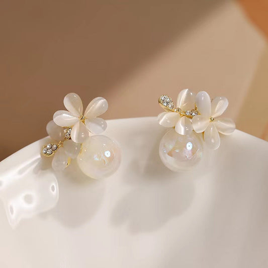 Retro Mermaid Cymophanite Flower Stud Earrings