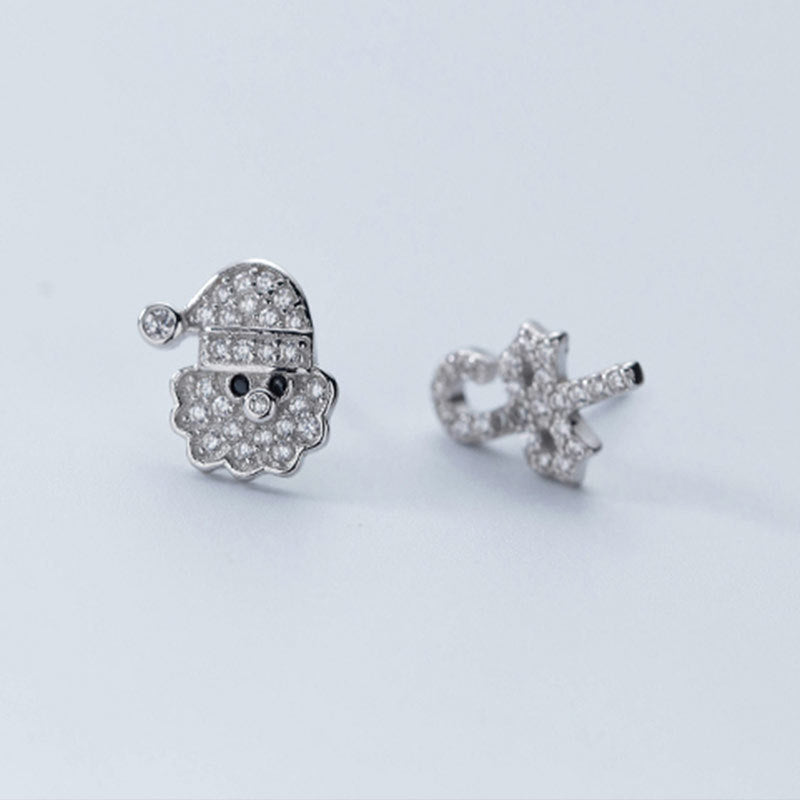 Asymmetric Diamond-embedded Santa Stud Earrings