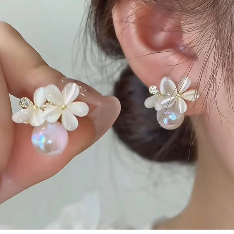 Retro Mermaid Cymophanite Flower Stud Earrings