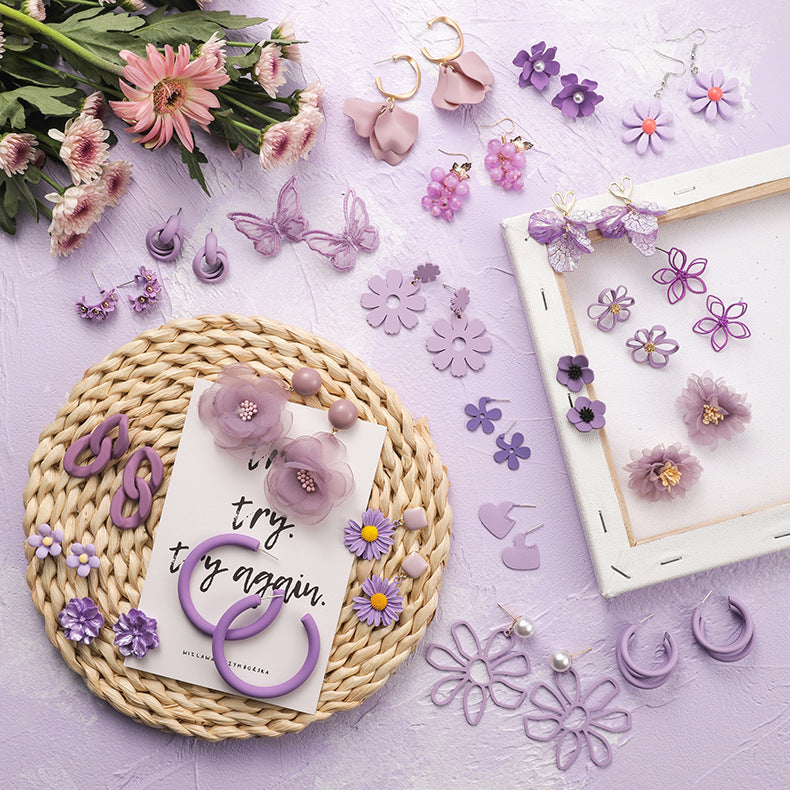 Purple Simple Flower Earrings