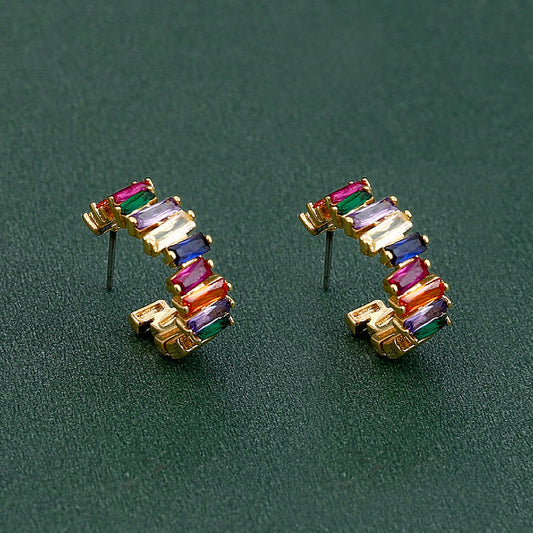 18K Rainbow C- Shaped Earrings