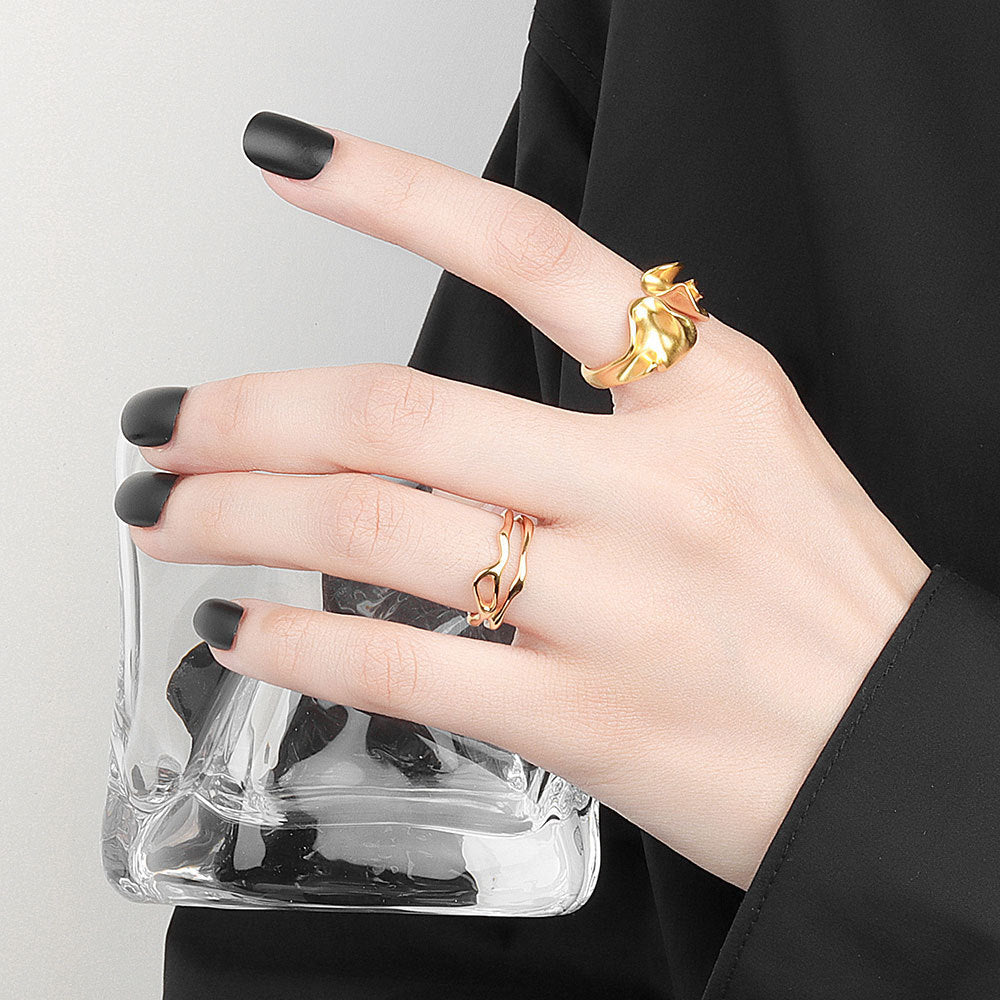 Abstract Wave Pattern Irregular Concave-convex Matte Ring