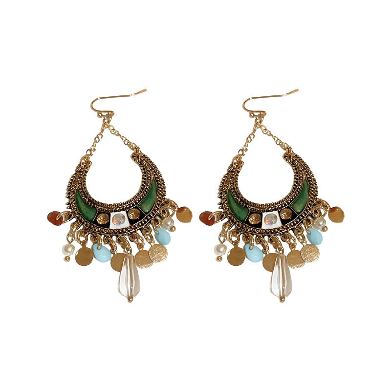 Bohemian Style Colorful Moon Sequined Tassel Earrings