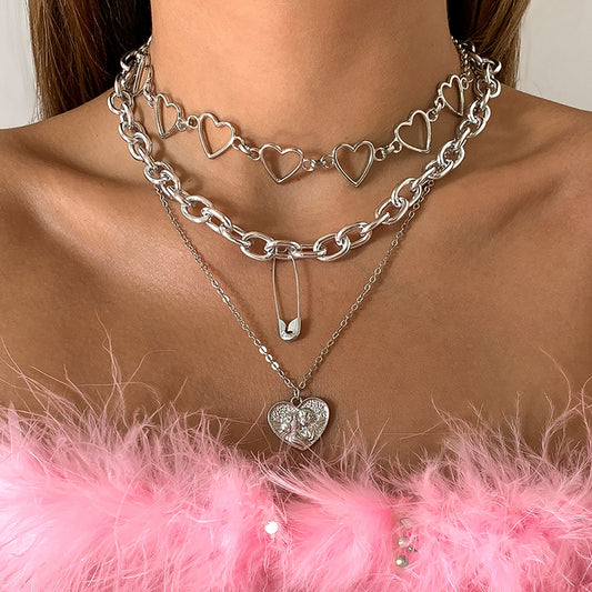 Geometric Sweet Heart Multilayer Necklace