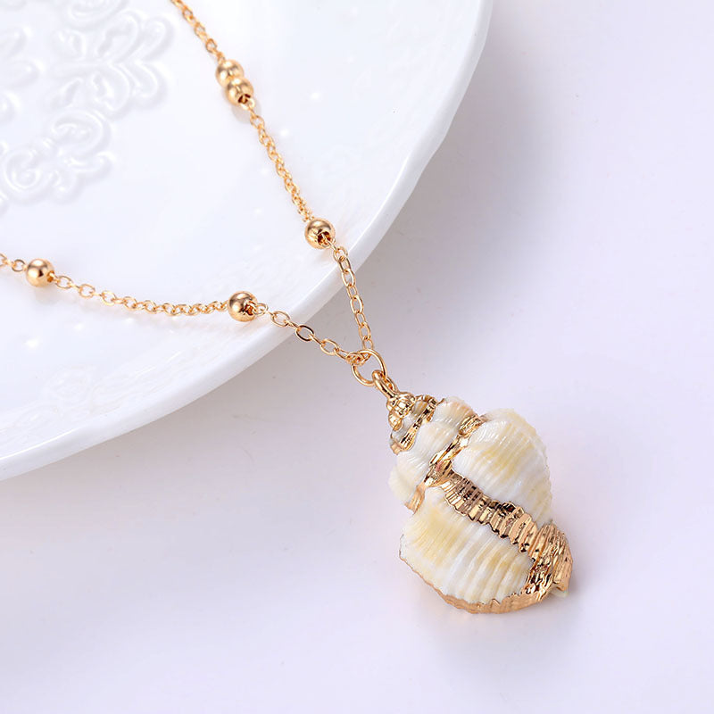 Ins Style Women's Beach Shell Gold-plated Edge Pendant Conch Necklace