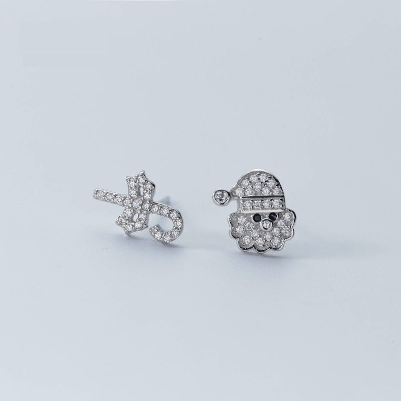 Asymmetric Diamond-embedded Santa Stud Earrings